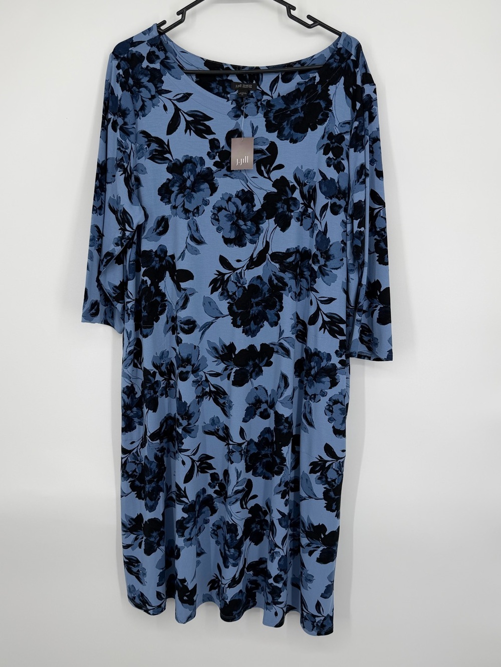J. Jill Wherever Collection Blue Floral Midi Dress with Pockets Size XL